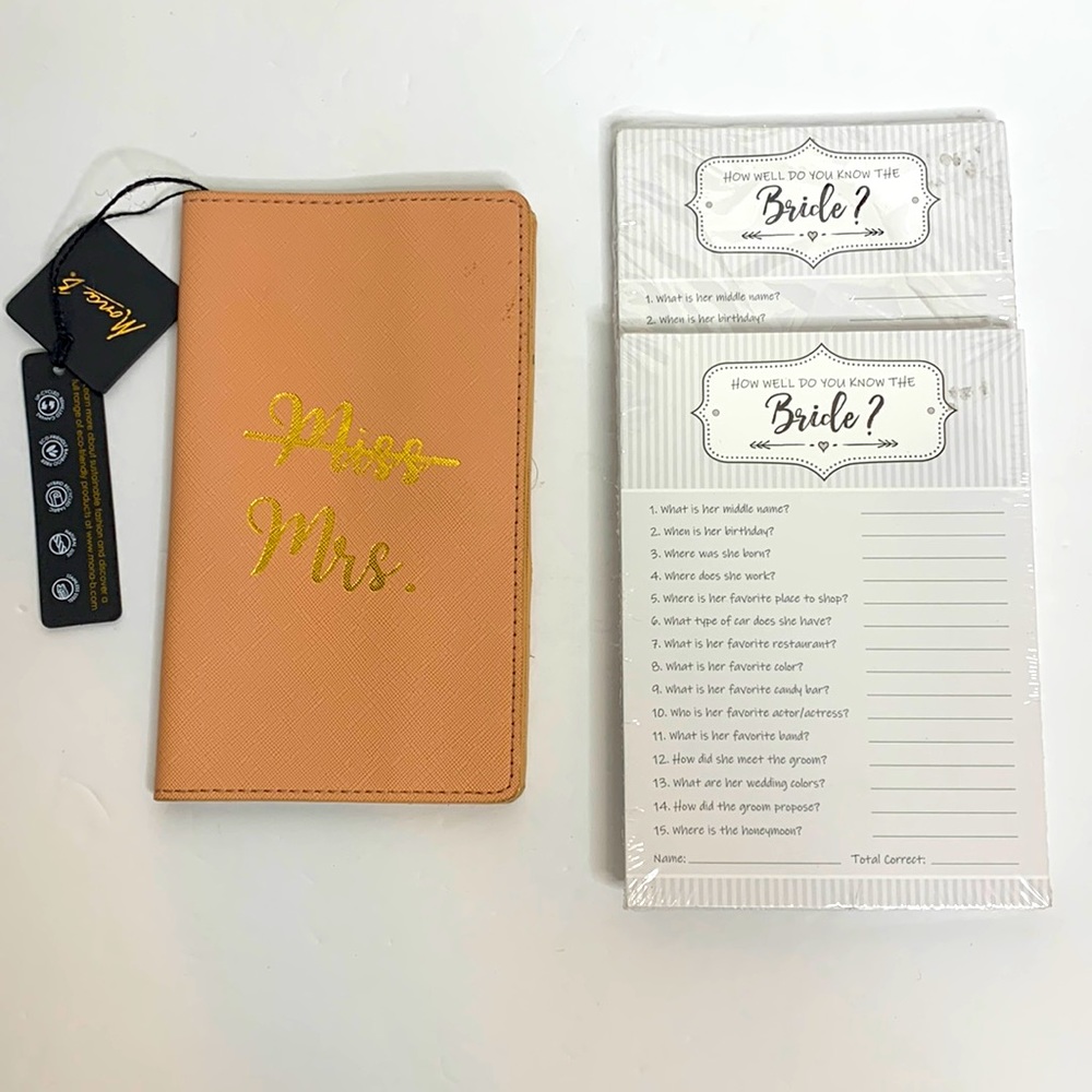 Mona B | Pink MRS. Passport Travel Book | How Well Do You Know The Bride 2 Sets